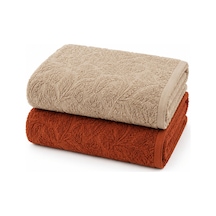 2'li Jakarlı Büyük Boy Banyo Havlusu 90x150 Cm %100 Pamuk Lorea 650 Gr Kiremit-bej