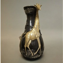Gold Zürafa Detaylı Siyah Dekoratif Vazo