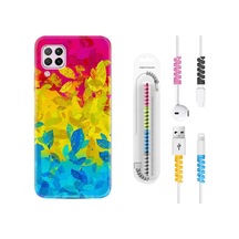 Huawei P40 Lite Kılıf Kablo Koruyuculu Yapraklar 1634 Siyah