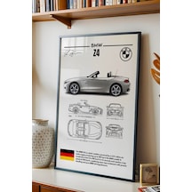 Bmw Z4 Tablo - Teknik Özellikli Alman Roadster Poster - Çerçeveli Duvar Dekoru - Araba Blueprint Siyah