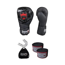 Yakuza Kick Boks Eldiveni Şeffaf Dişlik Ve 3 5 Metre Elastik Bandaj 3'lü Set Siyah 12 Oz