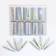 10lu Tırnak Süsleme Folyosu Holografik Geometri Dizayn Nail Art Transfer Folyo Wnf-273