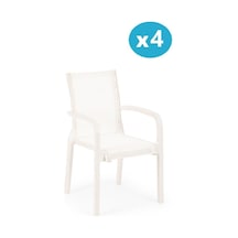 Omnipazar Sy-2528 Plastik Fileli Bahçe Koltuk Sandalye 4'lü Set Beyaz