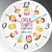 Kişiye Özel Okul Öncesi Öğretmeni Çap 30cm Sessiz Akar Bombeli Gerçek Cam Duvar Saati Çok Renkli