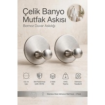 2 Li Set Çelik Yapışkanlı Banyo Havluluk Mutfak Askısı Gümüş Bornoz Duvar Askılığı 4,5 Cm Çap 304 Paslanmaz 723453 Diğer