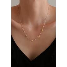 14 Ayar Altın Dorika Ve Yıldızlı Minimal Kolye Sarı Altın