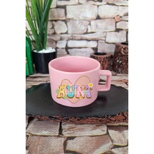 Aunt Retro Baskılı Vintage Tarz Hala Teyze Kare Kulplu Fincan Pembe Kupa Bardak Pembe