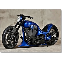 Cakasepetim Mavi Chopper Motorsiklet Ahşap Mdf Tablo