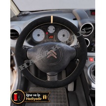 Citroen C4 Picasso Dikme Direksiyon Kılıfı Full Alcantara Süet Bej Yüzük Ve Bej Dikiş 2010-2013 Siyah