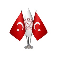 Masa Üstü Milli Eğitim Bakanlığı Bayrağı Türk Bayrağı Üçlü Krom D