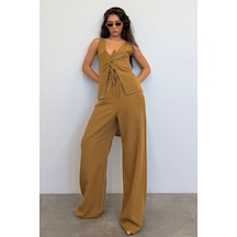 Madmext Camel Önü Bağlamalı Yelek Pantolon Kadın Takım Mg2403