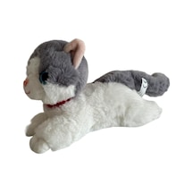 Sesli Yatan Miyavlayan 25 Cm Peluş Kedi Oyuncak - Gri Gri