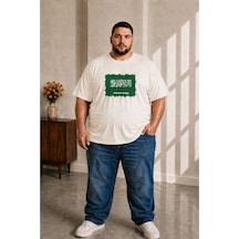 Sngl Tekstil Erkek Büyük Beden Kısa Kollu Suudi Arabistan Bayrak Baskılı Tişört 3xl 4xl 5xl 6xl 7xl 8xl 9xl Ekru