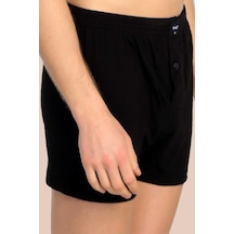 Erkek Siyah 6'lı Paket Pamuklu Penye Havlu Bel Boxer Siyah