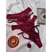 Trend Dokunuş Kadın 4'lü Bordo-koyu Kırmızı Dantelli Pamuklu Külot