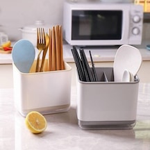 Pazly Çift Katmanlı Ayrılabilir Kafes Çatal Kaşık Depolama Tutucu Drenaj Raf Mutfak Organizatör Siyah Siyah