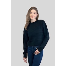 Miss Poem Kadın Bisiklet Yaka Oversize Kışlık Turuncu Triko Kazak Siyah
