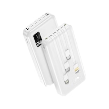Powerway Tx209 20.000mah Kablolu Dijital Göstergeli Fenerli Powerbank Dahili Telefon Stand Micro - Type C - Lightning Beyaz