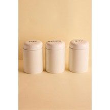 Heybeli 3'lü Porselen Kapaklı Yuvarlak Formlu Ergonomik Kavanoz Takımı Beyaz Beyaz