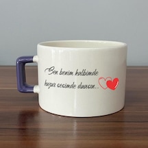 Sen Benim Kalbimde Huzur Baskılı Mor Kulplu C Fincan