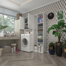 Kenzlife Çamaşır Makinesi Dolabı Sinemsüpürgemdf Byz 180 126 30 % 100 Mdf Full Mdf Banyo Kapaklı Arkalıklı Raflı Çok Renkli