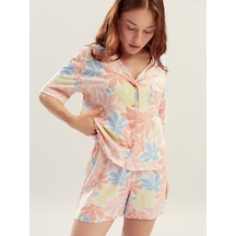 Lcw Dream Mercan Petite Gömlek Yaka Kadın Şortlu Pijama Takımı