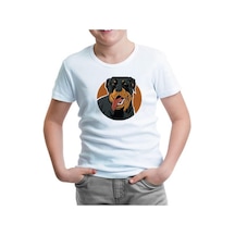 Rottweiler Dog With Circular Background Beyaz Çocuk Tshirt 001