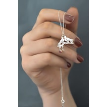 Papatya Silver 925 Ayar Gümüş Rodyum Kaplama Doğum Taşlı Çifte Kumrular Kolye