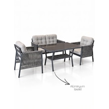 Vena 2+1+1 Alüminyum Oturma Grubu 4 Kişilik Bahçe Balkon Teras Çay Seti Antrasit