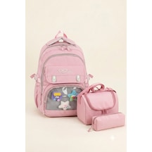 Waddell Oyuncakli Seffaf Luks Ilkokul Ortaokul Twill 3 Lu Set Cantasi Termal Beslenme Cantasi Ve Pembe