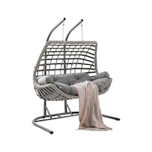 Cunda Çiftli Rattan Bahçe Salıncağı Rehome Balkon Salıncağı Gri