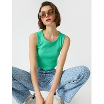 Koton Crop Atlet V Kesim Pamuklu Yeşil 2sal30071ık Yeşil