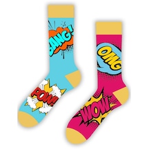 Sağlı Sollu Bang Pow Desenli Renkli Çorap