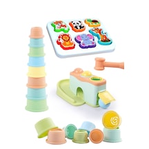 Oyuncak Eğitici Vur Yuvarla Oyunu Neşeli Hayvanlar Bultak 8'li Kule 3'lü Set