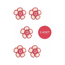5 Adet Kırmızı Papatya Çocuk Odası Mobilya Kulbu Seti - Tek Vidalı Dolap ve Çekmece Kulpları Kırmızı