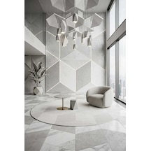 Geometrik Küp Desenli Prato İpeksi Lüks Viskon Yuvarlak Halı Pr02 Gri