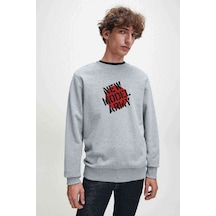 New Model Army Baskılı Gri Melanj Erkek Örme Sweatshirt
