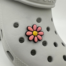 Crocs Terlik Süsü Ve Aksesuarı , Çanta Süsü Jibbitz 3d Renkli Papatya 08 Logo Aksesuar Mor-kiremit-siyah