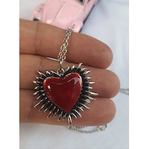 Kırmızı Mineli Thorn Heart Kolye Gümüş