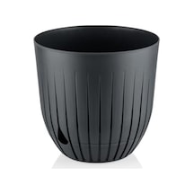 Çizgi Saksı Plastik Delikli Tabaklı Çiçek Saksısı 1 Adet, Antrasit, 1 Litre