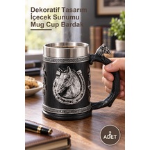 2 Adet 3d Kabartmalı At Büstü Paslanmaz Çelik Kupa Bardak Dekoratif Tasarım İçecek Sunumu Mug Cup Bardak