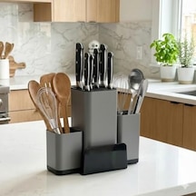 Antrasit Bıçak Organizeri Ve Mutfak Gereçleri Düzenleyici Çok Bölmeli, Kaymaz Tabanlı, Geniş Kapasiteli Bıçaklık Ahşap Ve Metal Kaşık, Çırpıcı, Spatula Saklama Standı -