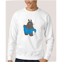 My Neighbor Komşum Totoro Baskılı Beyaz Erkek Örme Sweatshirt (528481255)