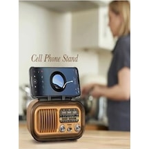Nostaljik Görünümlü Solar Panelden Şarj Olabilen Telefon Standlı Fm Radyo Bluetooth Hoparlör