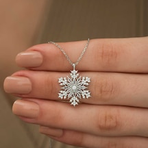 925 Ayar Gümüş Rodyum Kaplama Kristal Taşlı Kar Tanesi Kadın Kolye Renkli