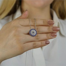 Modagümüşevi 925 Ayar Gümüş Nazar Boncuğu Tasarımlı 8 Sıra Kadın Kolye