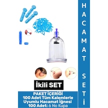 Hacamatseti Tüm Kalemlerle Uyumlu Parmak Delme 100 Adet İğne 100 Adet 6 No Kupa İkili Hacamat Seti