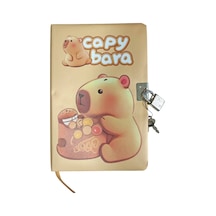 Capybara Hatıra Defteri Günlük Kilitli Defter 80 Yaprak - Oyuncaklı Kapibara Kahverengi