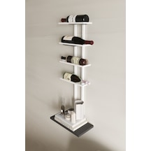 Aju Şaraplık Ve Kadeh Rafı Duvara Monte Şarap Mahzeni Modern Duvar Alkol Rafı Metal Ve Ahşap Tasarım Beyaz