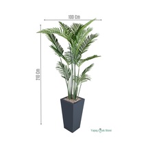 Yapay Çiçek Sitesi Ahşap Saksıda Yapay Areka Palmiye Ağacı 210 Cm Yeşil